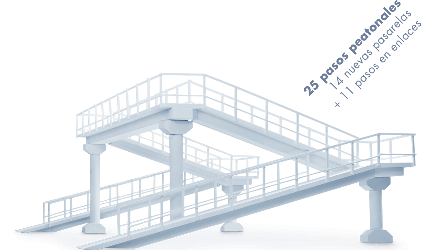 25 pasos peatonales, 14 nuevas pasarelas y 11 enlaces